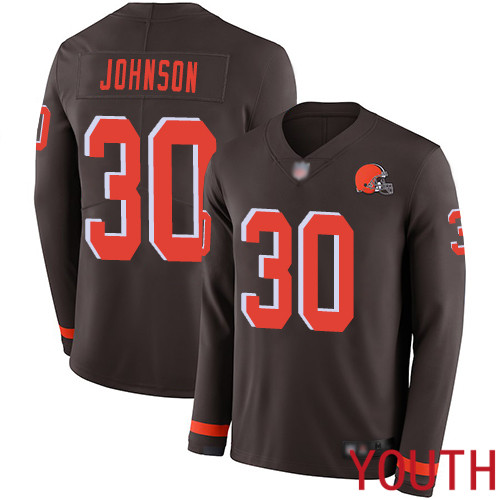 Cleveland Browns D Ernest Johnson Youth Brown Limited Jersey #30 NFL Football Therma Long Sleeve